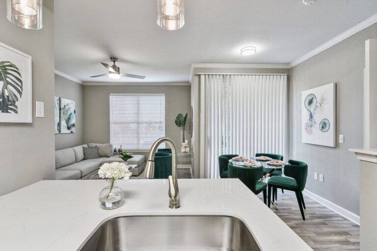 Dining room and living room with entrance to balcony